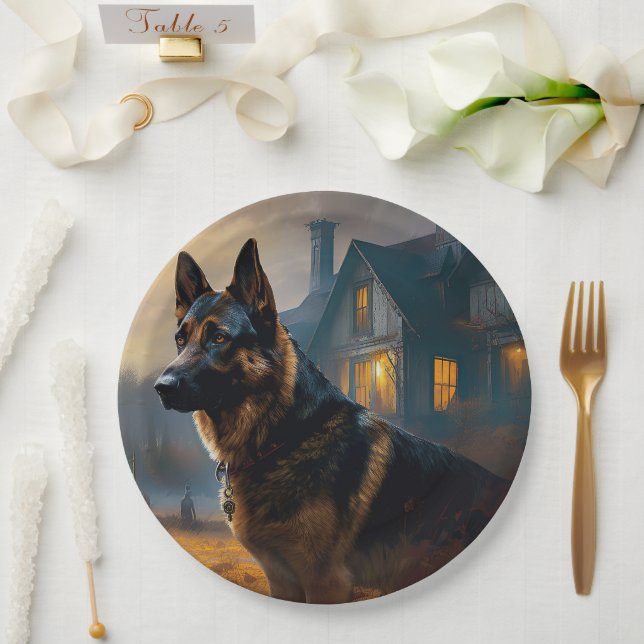 German Shepherd Halloween Scary Paper Plate (Wedding)
