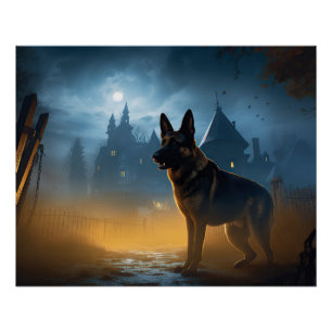 German Shepherd Halloween Scary Poster