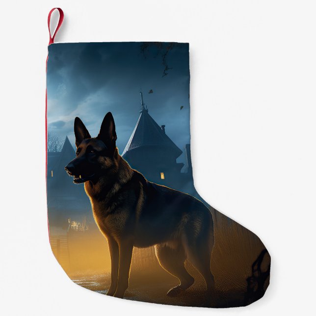 German Shepherd Halloween Scary Small Christmas Stocking (Front)
