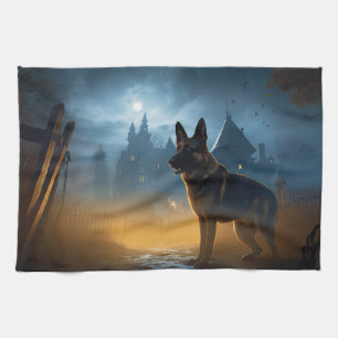 German Shepherd Halloween Scary Tea Towel