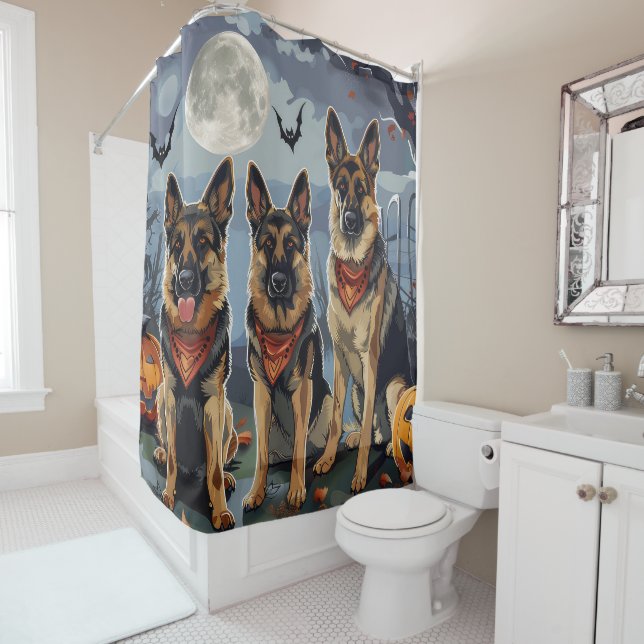 German Shepherd Halloween Spooky Shower Curtain (In Situ)
