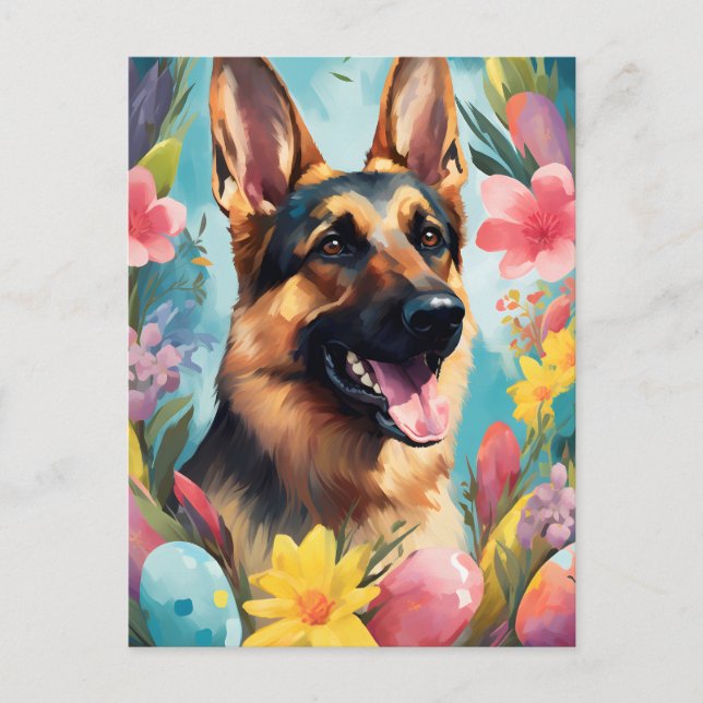 German Shepherd Happy Easter Postcard (Front)