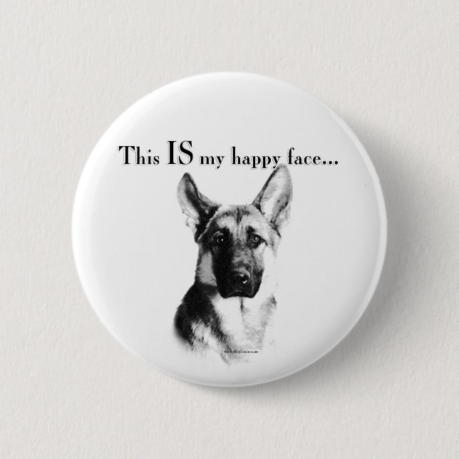 German Shepherd Happy Face 6 Cm Round Badge (Front)