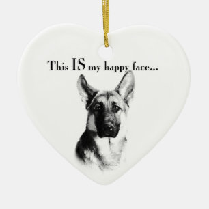 German Shepherd Happy Face Ceramic Tree Decoration