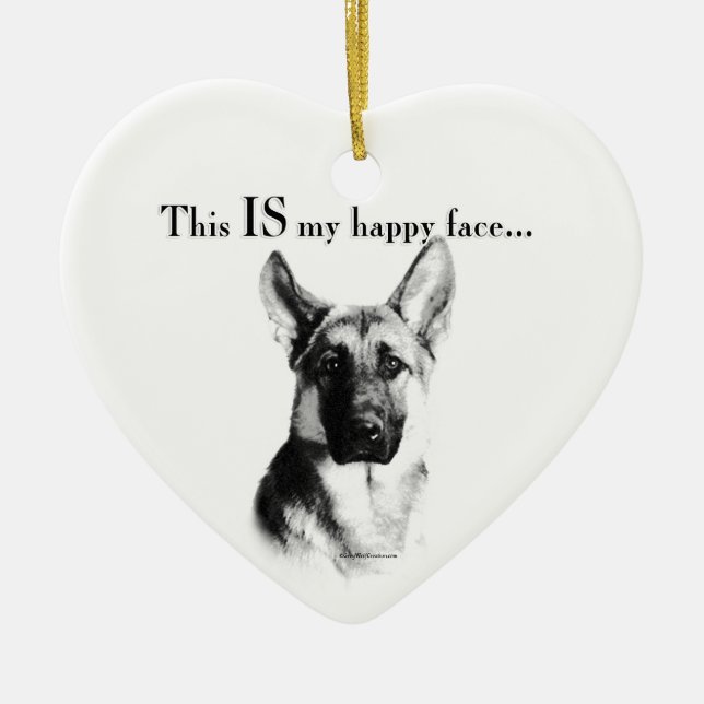 German Shepherd Happy Face Ceramic Tree Decoration (Front)