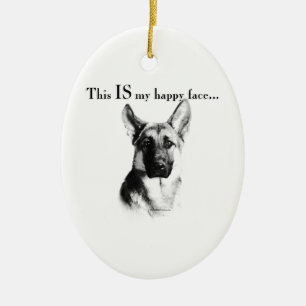 German Shepherd Happy Face Ceramic Tree Decoration
