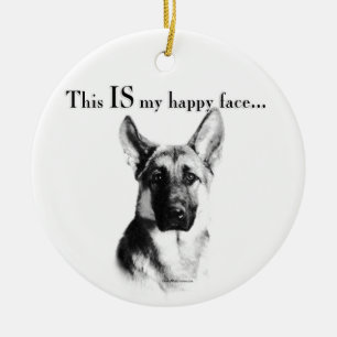 German Shepherd Happy Face Ceramic Tree Decoration