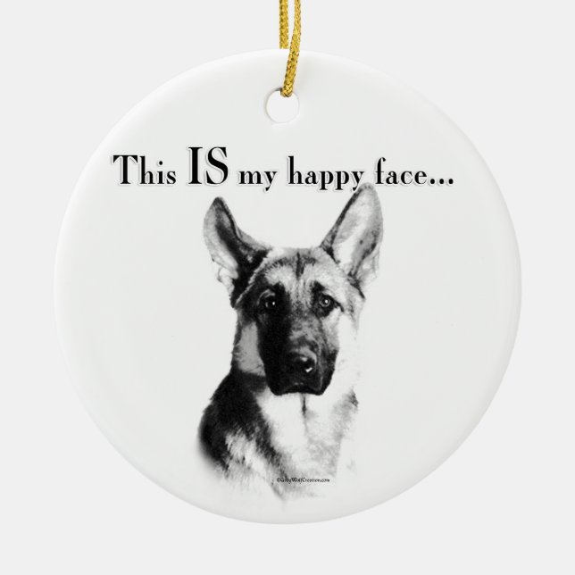 German Shepherd Happy Face Ceramic Tree Decoration (Front)