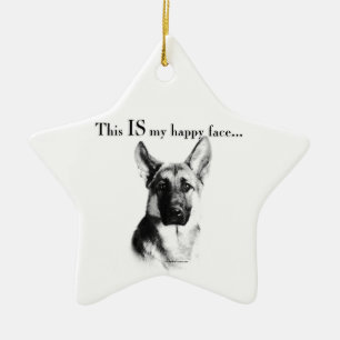 German Shepherd Happy Face Ceramic Tree Decoration