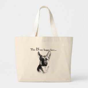 German Shepherd Happy Face Large Tote Bag