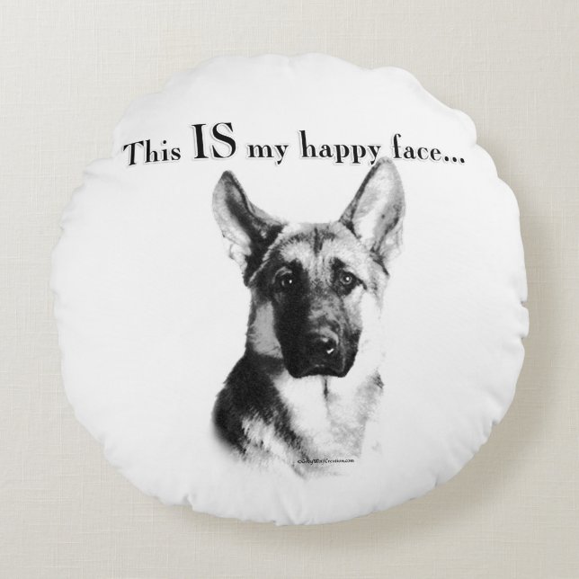 German Shepherd Happy Face Round Cushion (Front)