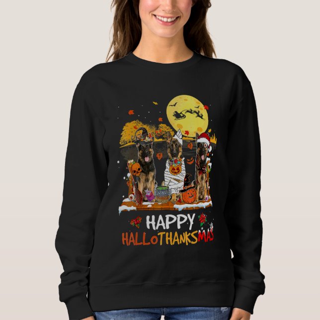 German Shepherd Happy Hallothanksmas Halloween Tha Sweatshirt (Front)