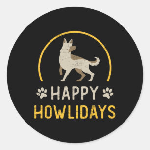 German Shepherd Happy Howlidays Dog Vintage Funny Classic Round Sticker