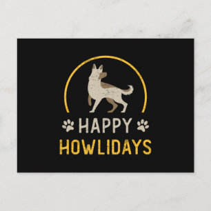 German Shepherd Happy Howlidays Dog Vintage Funny Postcard