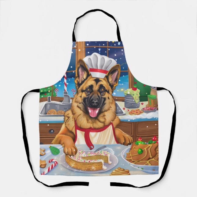 German Shepherd Holiday Baking: Festive Christmas Apron (Front)