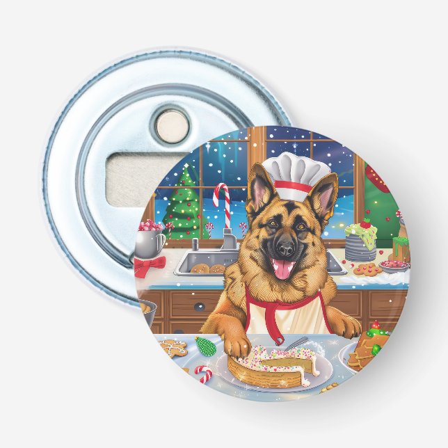 German Shepherd Holiday Baking: Festive Christmas Bottle Opener (Front)