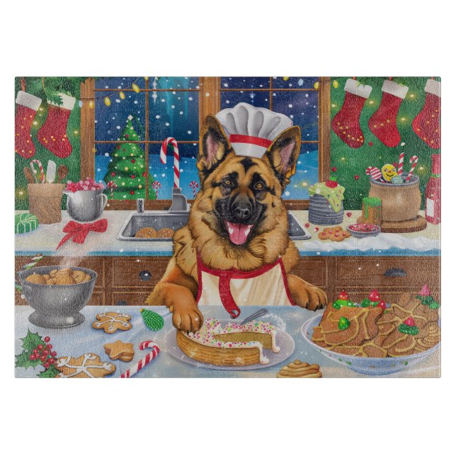 German Shepherd Holiday Baking: Festive Christmas Cutting Board (Front)