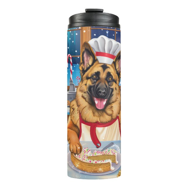 German Shepherd Holiday Baking: Festive Christmas Thermal Tumbler (Front)
