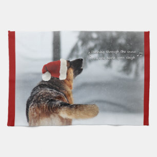 German Shepherd Holiday Tea Towel