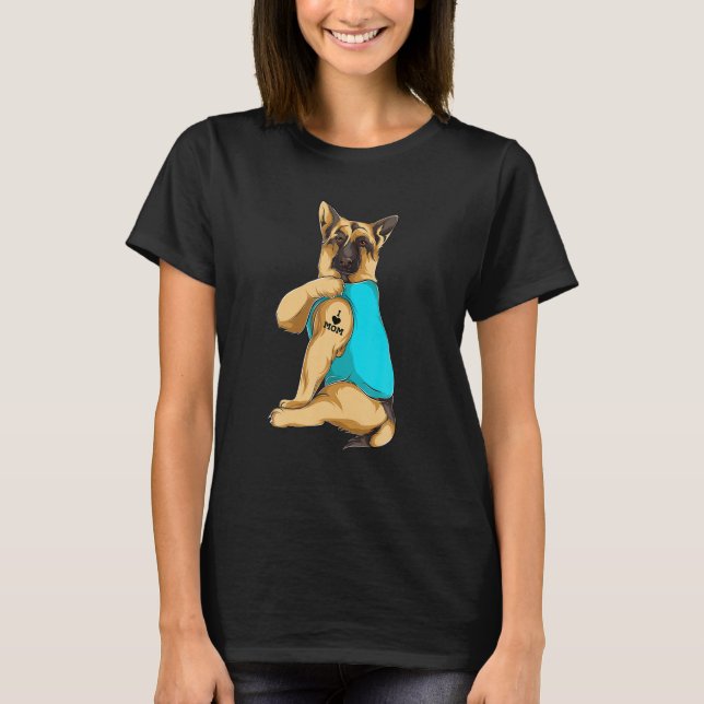 German Shepherd I Love Mum Tattoo Apparel Dog Mum T-Shirt (Front)