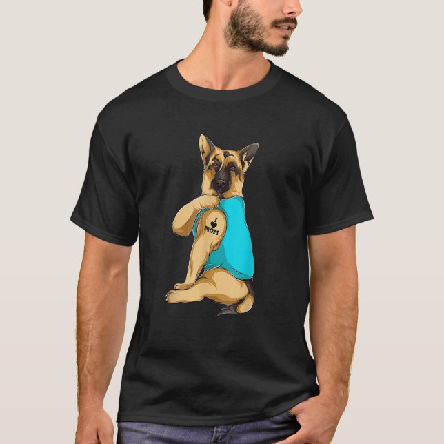 German Shepherd I Love Mum Tattoo Apparel Dog Mum  T-Shirt (Front)