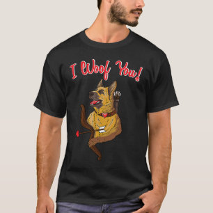German Shepherd I Woof You Cupid Dog Valentines D T-Shirt