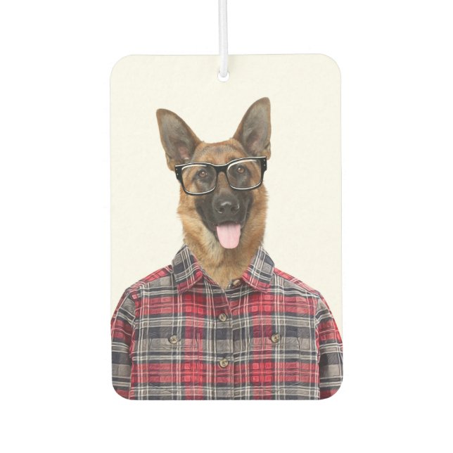 German Shepherd In a Plaid Shirt Car Air Freshener (Front)