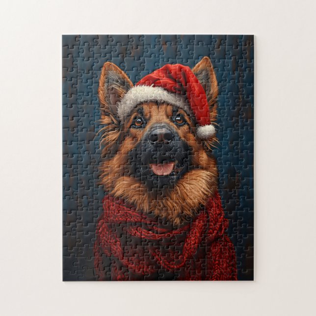 German Shepherd in a Santa Hat Jigsaw Puzzle (Vertical)