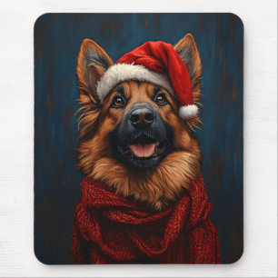 German Shepherd in a Santa Hat Mouse Mat