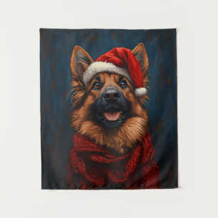 German Shepherd in a Santa Hat Tapestry