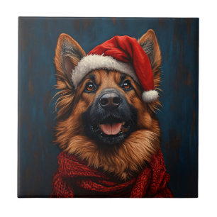 German Shepherd in a Santa Hat Tile