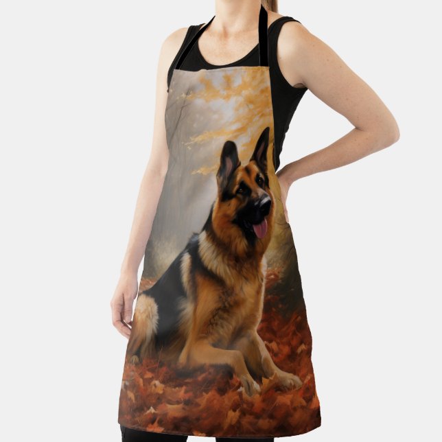 German Shepherd  in Autumn Leaves Fall Inspire  Apron (Insitu)