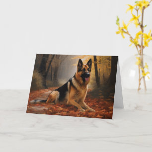 German Shepherd  in Autumn Leaves Fall Inspire  Card