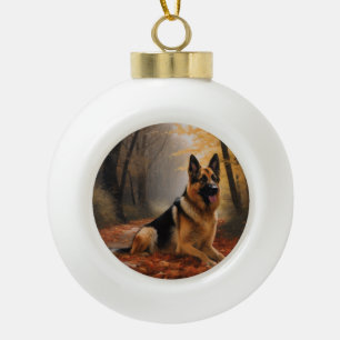 German Shepherd  in Autumn Leaves Fall Inspire  Ceramic Ball Christmas Ornament
