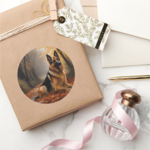 German Shepherd  in Autumn Leaves Fall Inspire  Classic Round Sticker