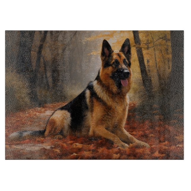 German Shepherd  in Autumn Leaves Fall Inspire  Cutting Board (Front)