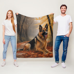 German Shepherd  in Autumn Leaves Fall Inspire  Fleece Blanket