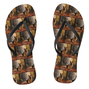 German Shepherd  in Autumn Leaves Fall Inspire  Flip Flops