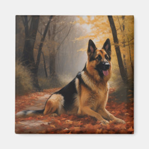 German Shepherd in Autumn Leaves Fall Inspire Magnet