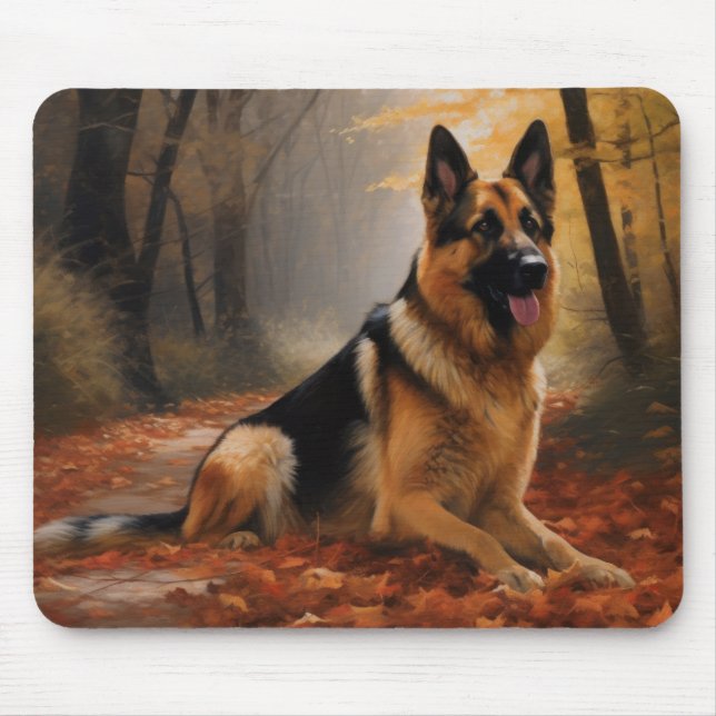 German Shepherd  in Autumn Leaves Fall Inspire  Mouse Mat (Front)