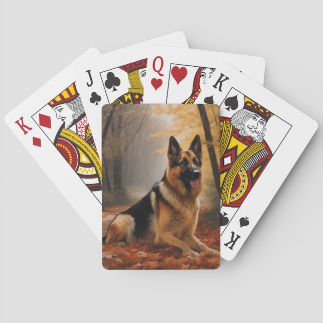 German Shepherd  in Autumn Leaves Fall Inspire  Playing Cards (Back)