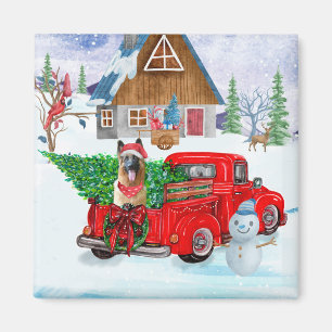 German Shepherd In Christmas Delivery Truck Snow Magnet
