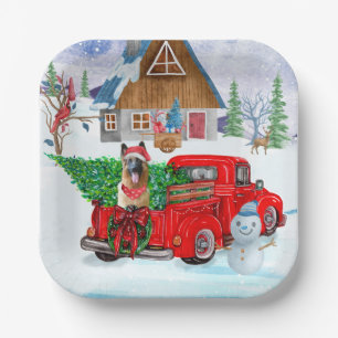 German Shepherd In Christmas Delivery Truck Snow  Paper Plate