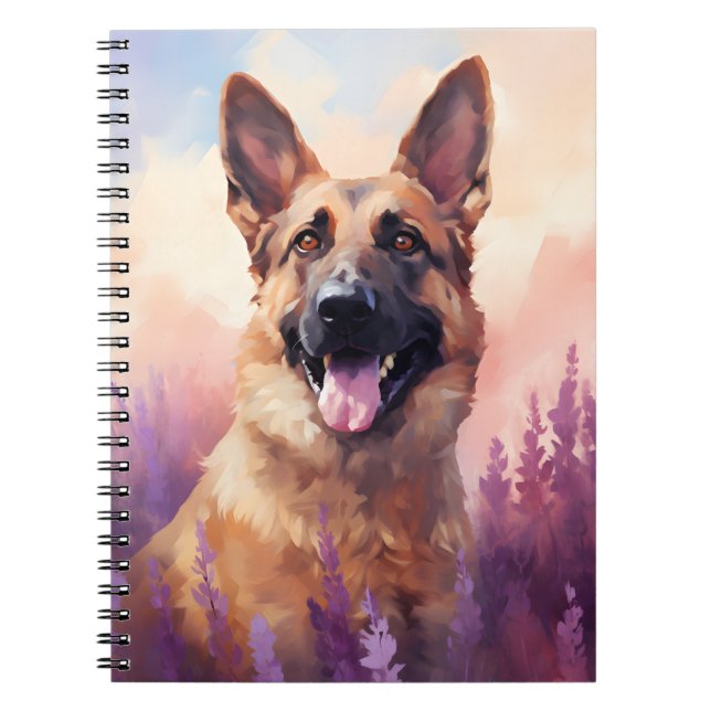 German Shepherd in Lavender field Notebook (Front)