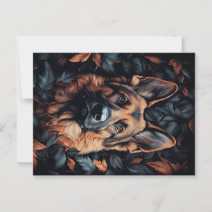 German Shepherd in Leaves Postcard