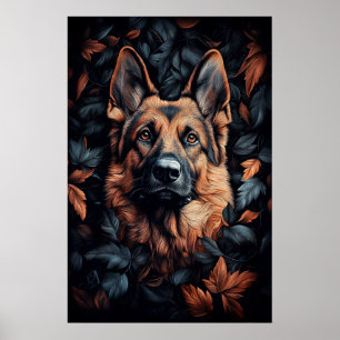 German Shepherd in Leaves Poster