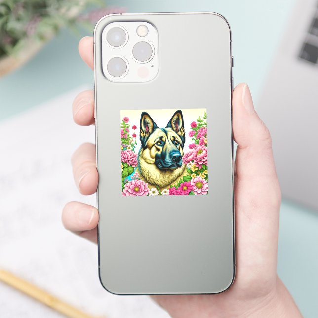 German Shepherd in Pink Flowers Ai Art (Phone)