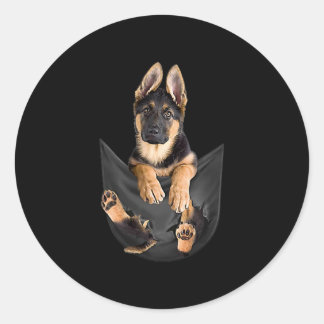 German Shepherd In Pocket T-Shirt Funny Dog Lover Classic Round Sticker
