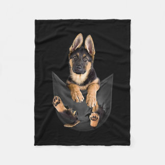 German Shepherd In Pocket T-Shirt Funny Dog Lover Fleece Blanket