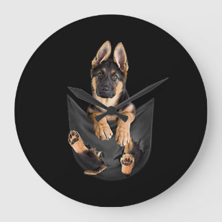 German Shepherd In Pocket T-Shirt Funny Dog Lover Large Clock
